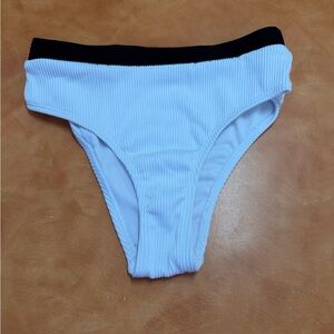 Swimsuit Ribbed White Bikini Bottom with Black Waistband